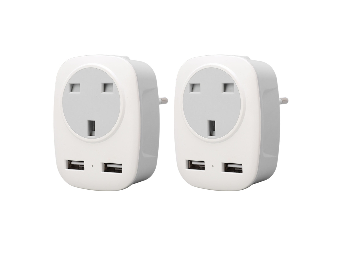 Adaptador De Viagem Com 2 Portas Usb, Tamanho Compacto E Leve, 2 Unidades