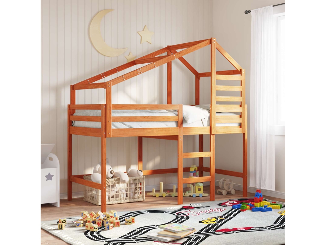 Vidaxl Estrutura De Cama Loft Castanho Cera 90 X 190 Cm