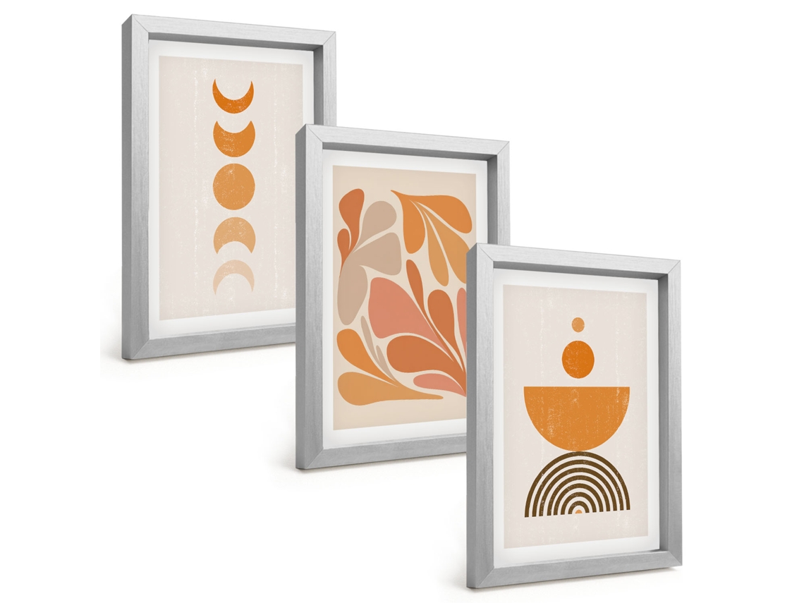Pinturas Murais Modernasformas Abstratas Laranja Moldura Prateada Fotos Para O Corredor Espelharte (3 Peças 20x30 Cm)