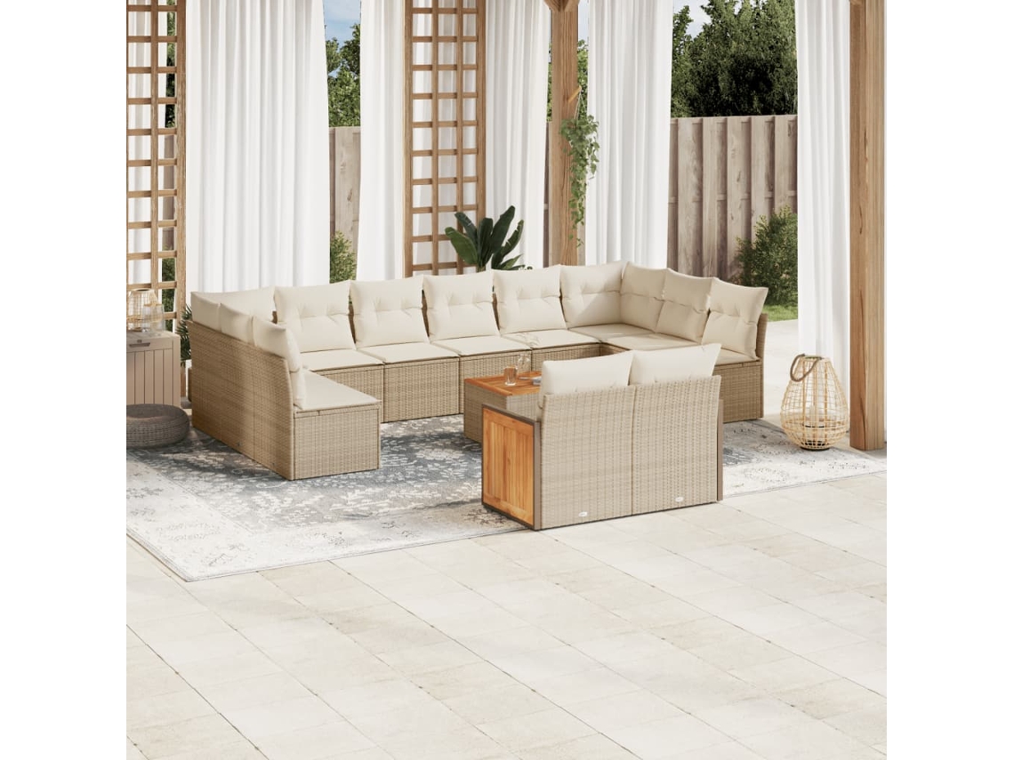 Conjunto de 13 Sofás para Jardim com Almofadas Vime Pe Bege Dkd Home Decor
