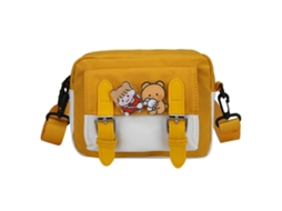 Bolsa De Ombro Casual Fofa De Nylon, Bolsa Transversal Com Alça Ajustável, Emblemas, Amarela