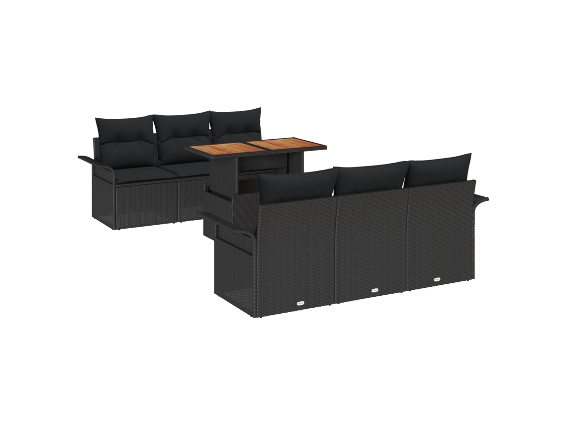 Conjunto 7 Conjunto De Sofá De Jardim Vidaxl Preto Vime Pe (100 X 55 X 73 Cm)