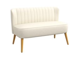 Sofá 2 lugares em tecido de linho 117x56,5x77 Cm sem braços pernas de madeira branco creme | S/MARCA