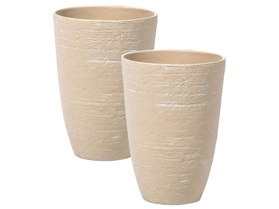 Conjunto de 2 vasos para plantas BELIANI Camia de Pedra mesclada Creme 35x35x50