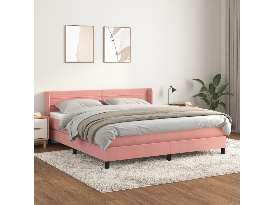 Vidaxl Cama Com Molas/colchão 160x200 Cm Veludo Rosa