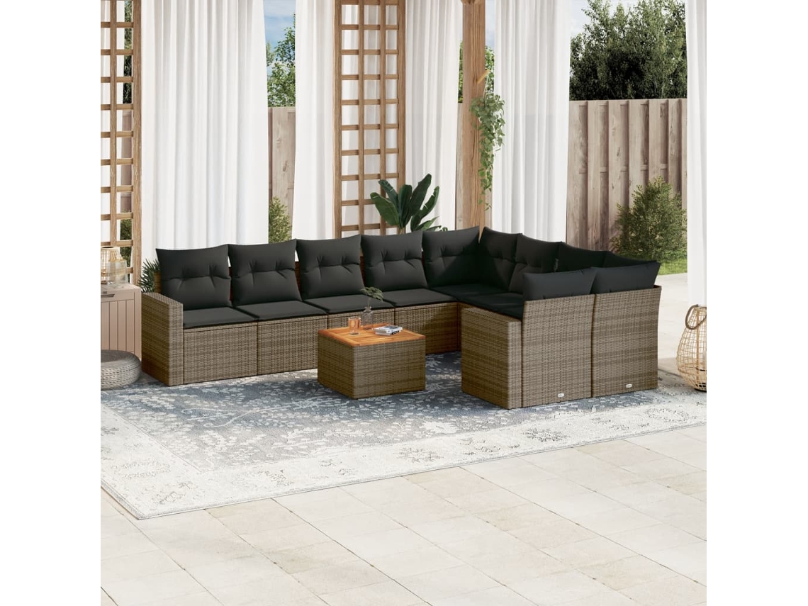 Vidaxl 10 Pcs Conjunto Sofás de Jardim C/ Almofadões Vime Pe Cinzento