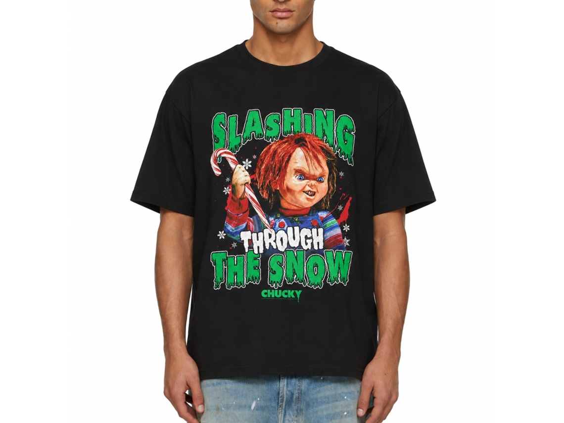 Rockinstone Chucky Slashing Through The Snow Black T-shirt Size:s