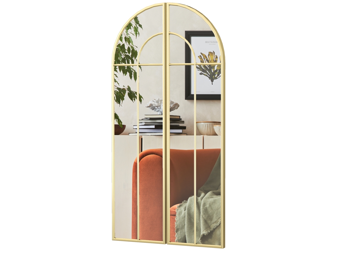 Espelho de Parede Dourado Arco 2 Peças (30x120 Cm, Reflexos Claros)