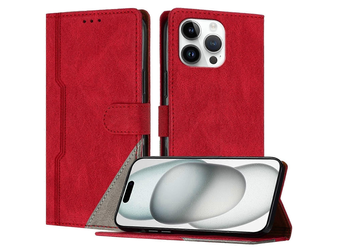 Capa De Couro Com Estampa Triangular E Suporte Tipo Carteira Para Iphone 15 Pro Max, À Prova De Choque