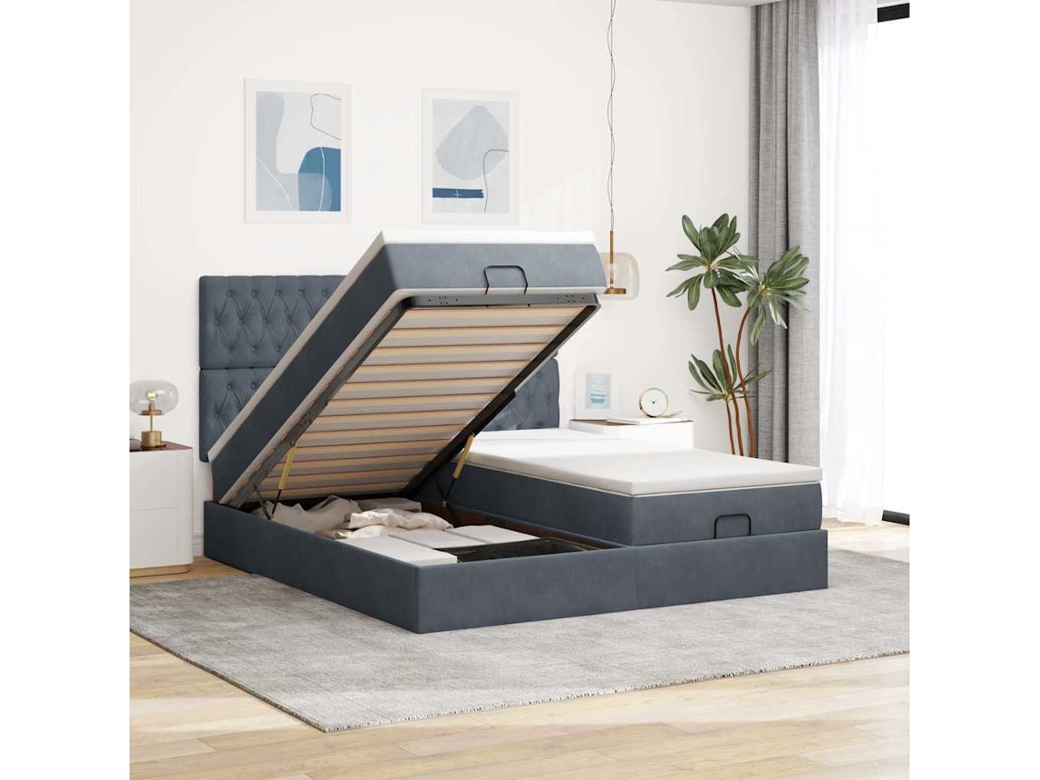 Moldura De Cama Otomana Vidaxl Com Colchão Cinza Escuro Veludo