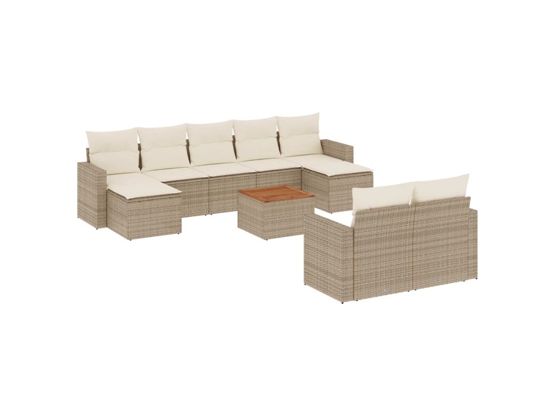Conjunto de 10 Sofás para Jardim com Almofadões Vime Pe Bege MAISON EXCLUSIVE