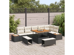 Vidaxl Conjunto De Sofá De Jardim Com Almofada 9 Pcs Preto E Creme