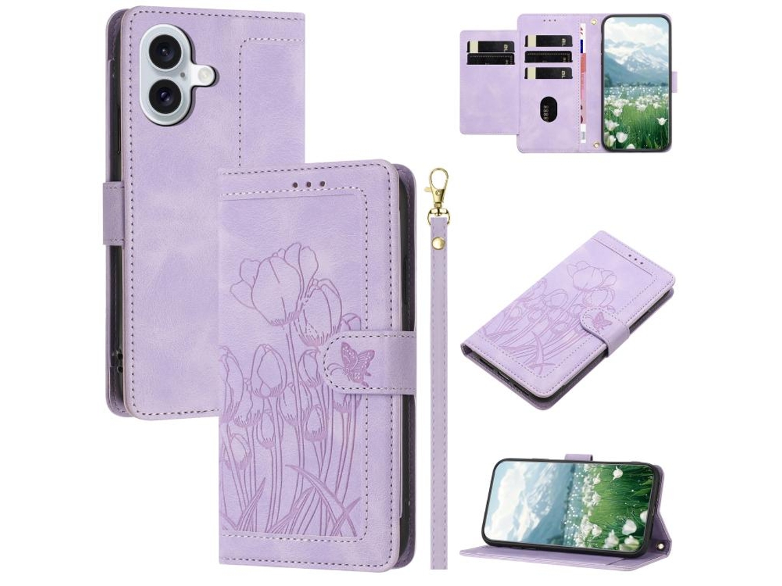 Capa Para Iphone 17 Em Couro Com Tulipas E Cordão.