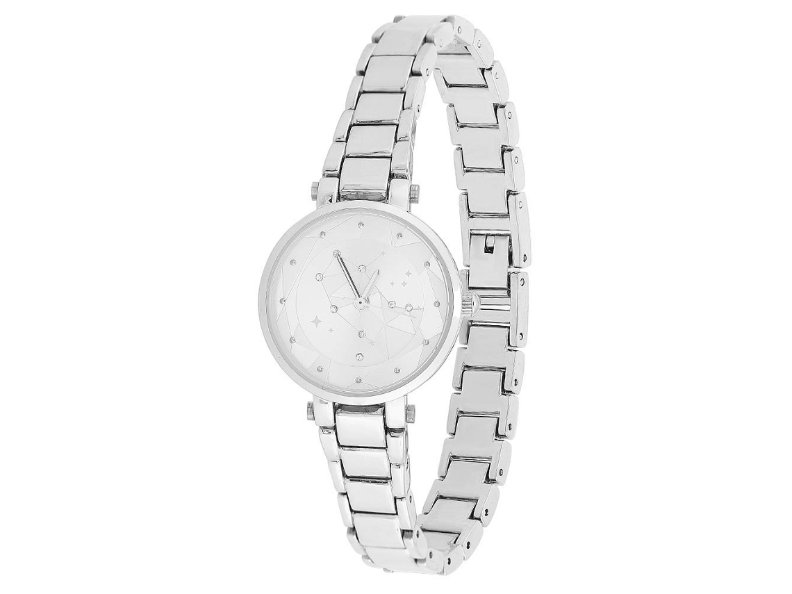 Relógio Feminino de Quartzo Fashion com Strass Pulseira de Liga Prata