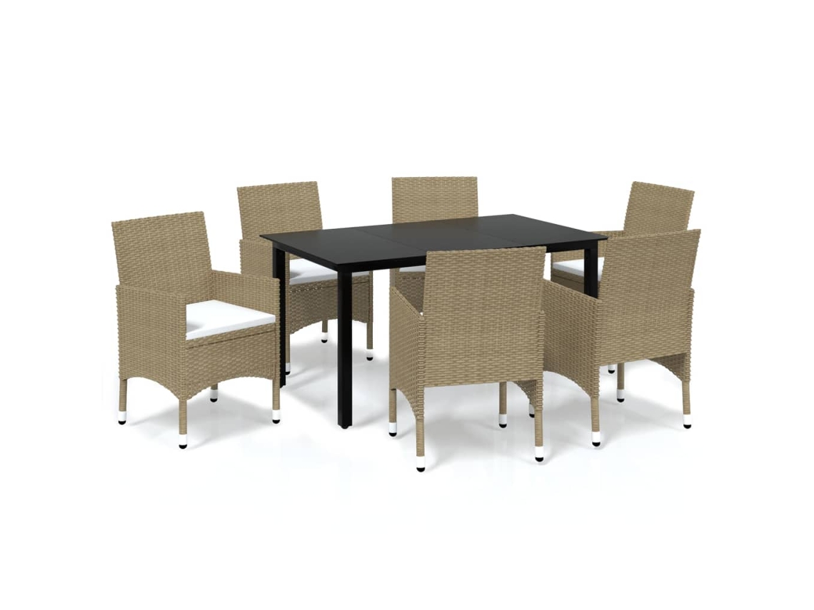 Maison Exclusive - 7 Pcs Conjunto Jantar P/ Jardim C/ Almofadões Vime Pe Bege