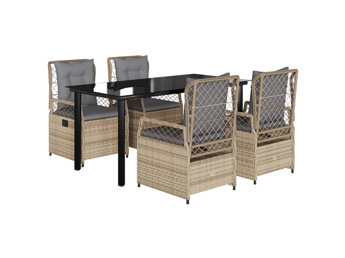 Conjunto de 5 Jantar para Jardim com Almofadões Vime Pe Bege MAISON EXCLUSIVE