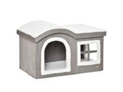 Casinha De Interior Com 2 Entradas E Janela, Almofada E Base Antiderrapantes, 63,5 X 37 X 40 Cm, Cinza
