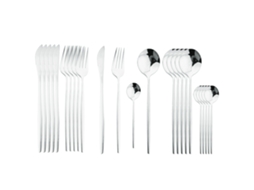 Conjunto de Talheres de Aço Inoxidável com 24 Peças, Incluindo Faca, Colher e Garfo. MDUG (prateado)