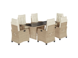 Conjunto de 7 Jantar para Jardim com Almofadões Vime Pe Bege MAISON EXCLUSIVE