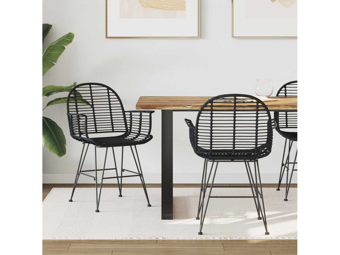 Vidaxl Cadeira De Jantar 2 Unid. Rattan E Ferro Preto 57 X 55 X 85 Cm
