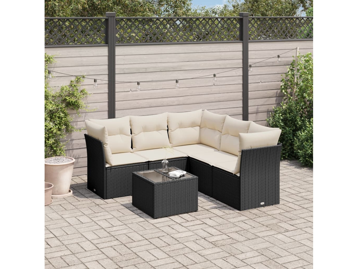 Jogo de Sofá Jardim 6 Peças C/ Almofadões Vime Pe Preto Dkd Home Decor
