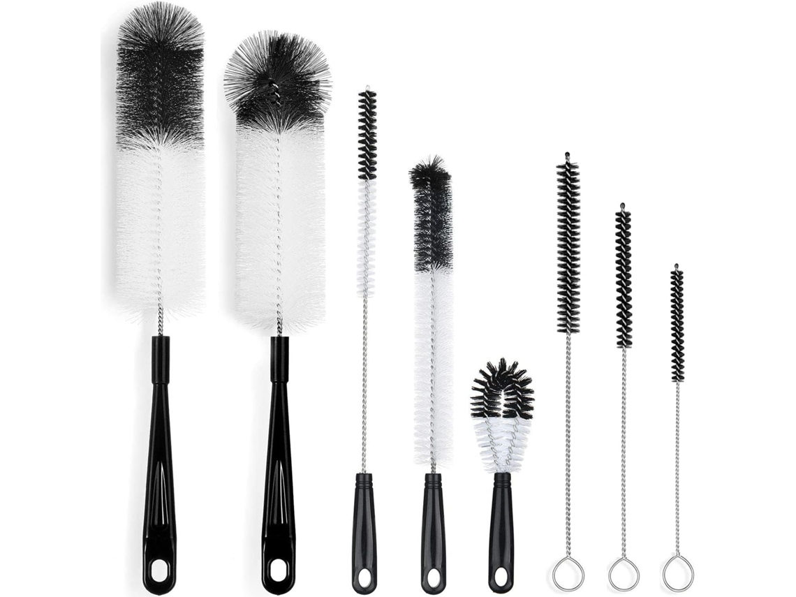 Conjunto de 8 escovas de limpeza longas para garrafas (pretas)