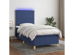Vidaxl Cama Box Spring C/ Colchão E Led 100x200 Cm Tecido Azul