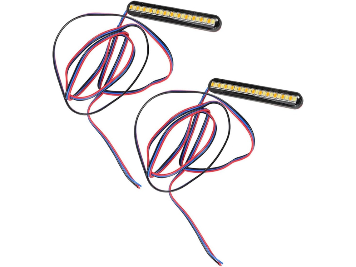 Conjunto de 2 barras de luz LED bicolor para motocicleta, com farol alto dinâmico e luz traseira.