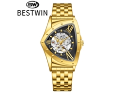 Relógio Mecânico Masculino Triangular Esqueleto MDUG (dourado e Preto)