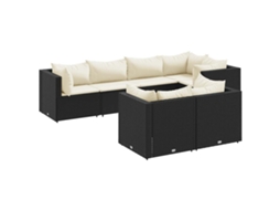 Conjunto de 7 Lounge de Jardim com Almofadões Vime Pe Preto MAISON EXCLUSIVE (120x80x60 cm)