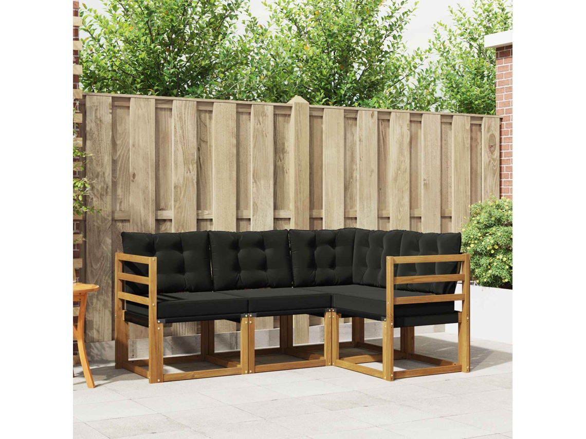 Vidaxl Conjunto De Sofás Para Exterior 4 Pcs Natural E Preto