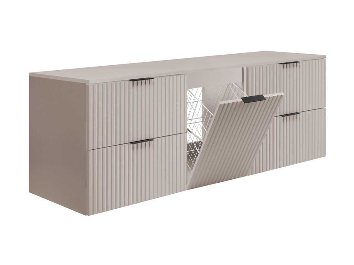 Conjunto Casa De Banho Com Cesto Para Roupa, 3 Módulos, Caxemira / Puxadores Pretos, 140x57x46 Cm