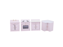 Rebe-1:12 Mini Cocina De Madera Integral Para Muñecas, Muebles Miniatura Artesanal Casa, Cocina Rosa