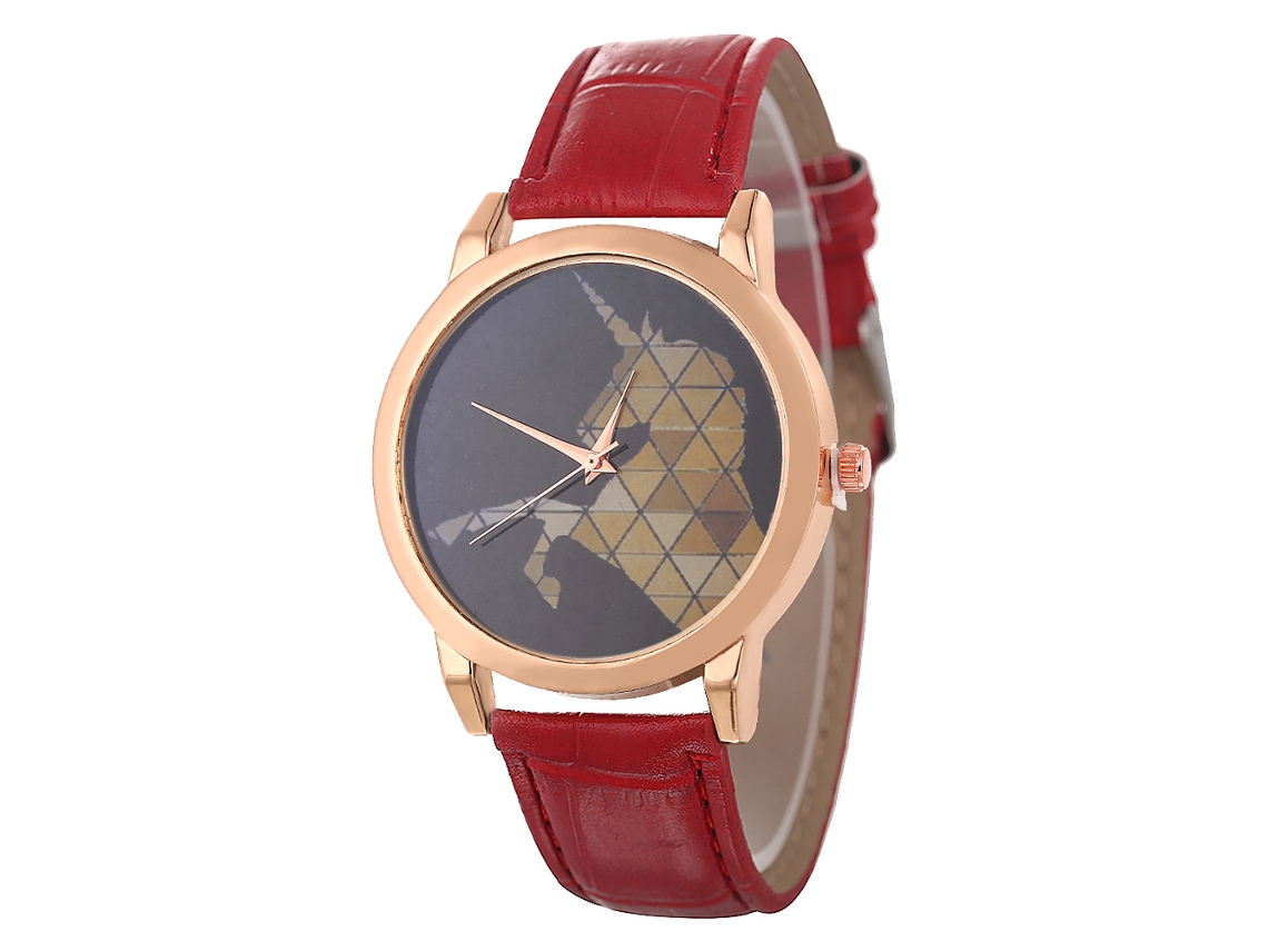 Relógio de Pulso Casal de Moda com Pulseira de Couro Pu e Mostrador Redondo (vermelho)