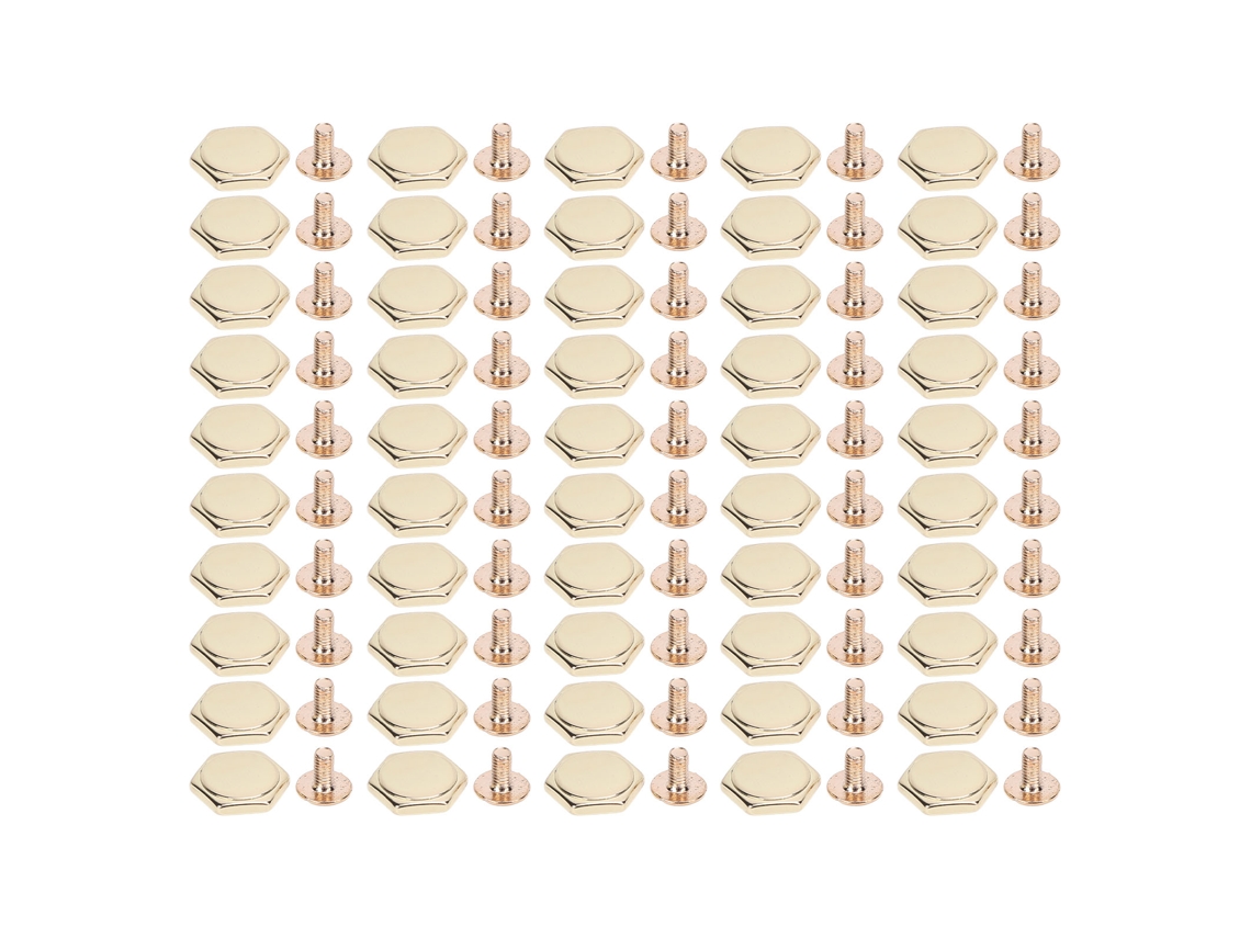 50 Peças De Rebites Hexagonais Com Parafuso De Traseira Dourado 12mm Para Couro Bolsas Cintos Artesanato