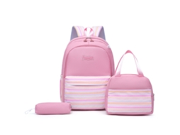 Mochila De Três Peças Mochila Listrada Mochila Escolar Rosa