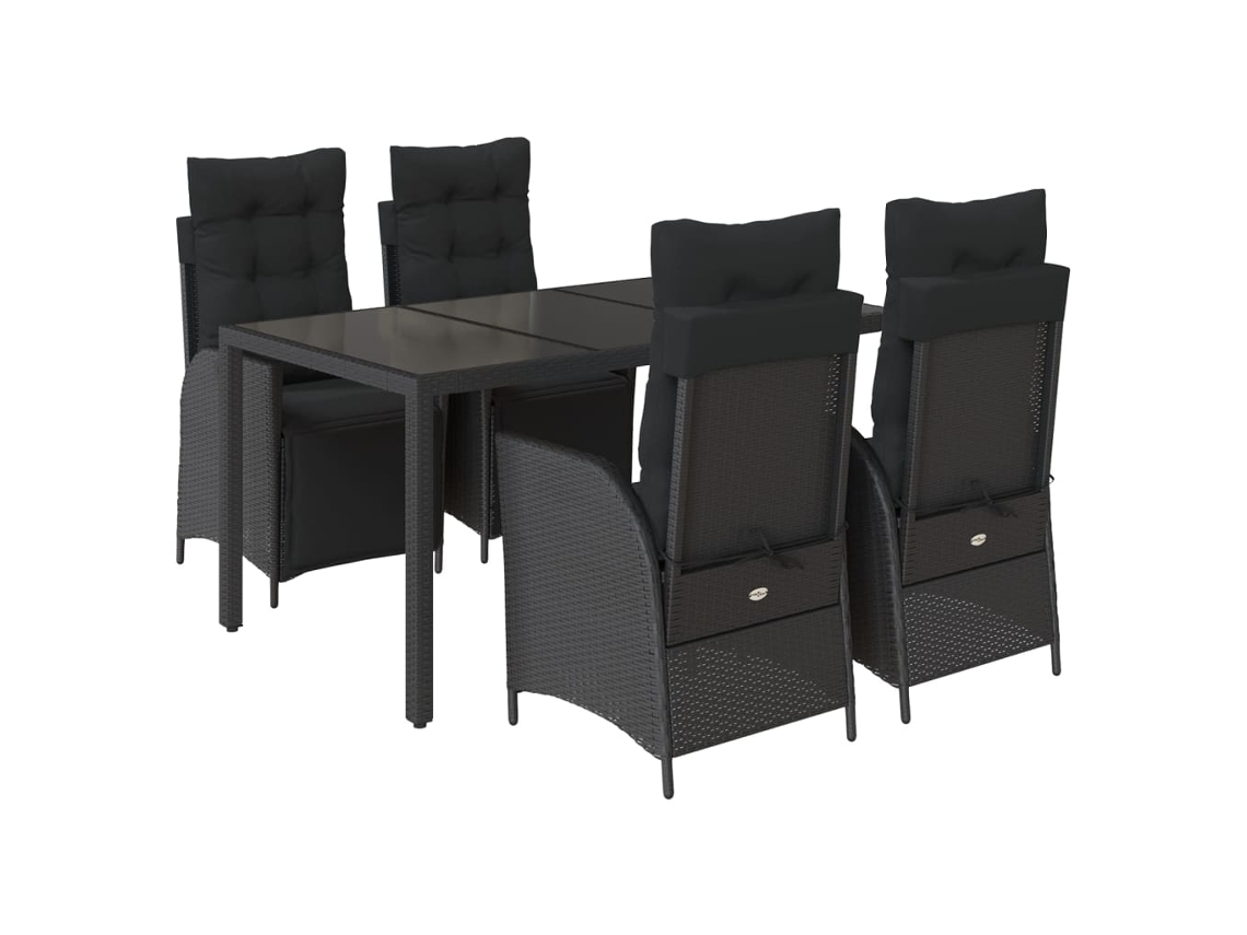 Conjunto de 5 Jantar para Jardim com Almofadões Vime Pe Preto MAISON EXCLUSIVE