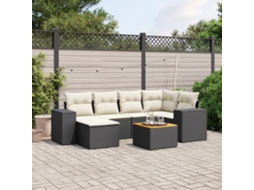 7 Pcs Conjunto De Sofás P/ Jardim C/ Almofadões Vime Pe Preto Dkd Home Decor