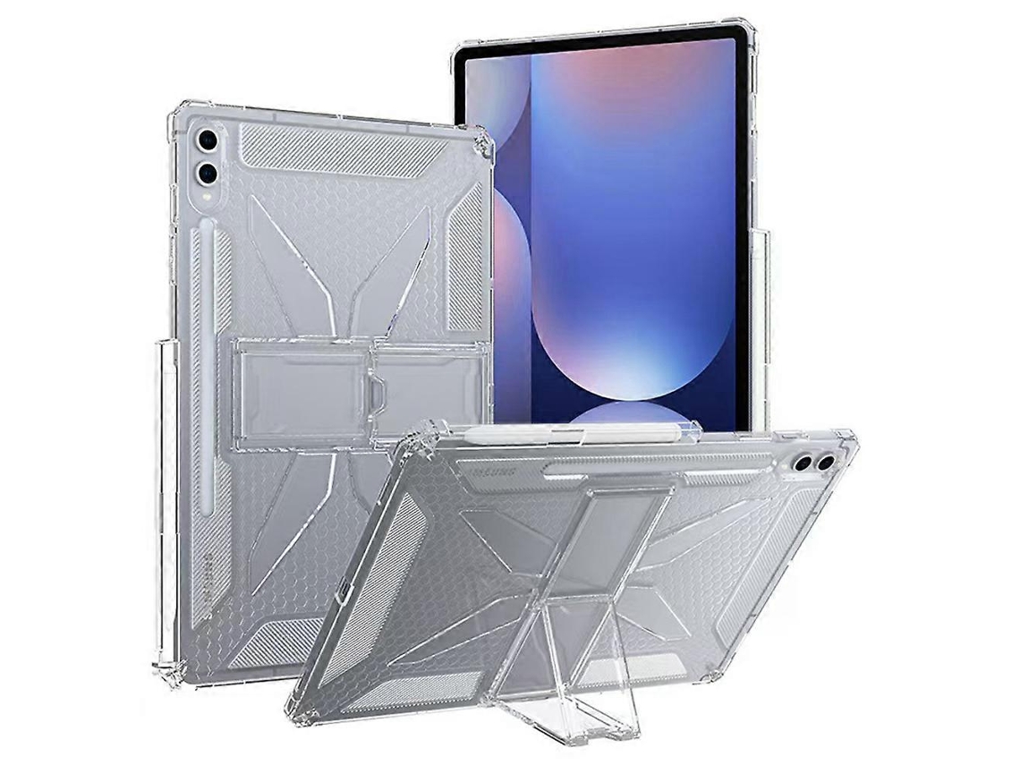 Capa transparente com suporte e compartimento para Samsung Galaxy Tab S9 Fe, TPU PC à prova de choque Hengrongshen