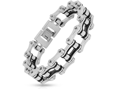 Pulseira Masculina de Aço Inoxidável com Corrente de Motocicleta Prateada e Preta HBJ