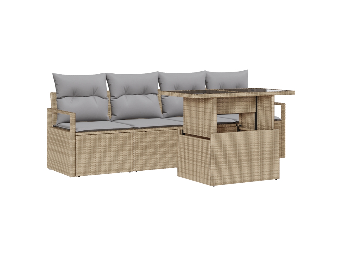 Conjunto 5 Conjunto De Sofá De Jardim Vidaxl Bege Vime Pe (100 X 55 X 73 Cm)