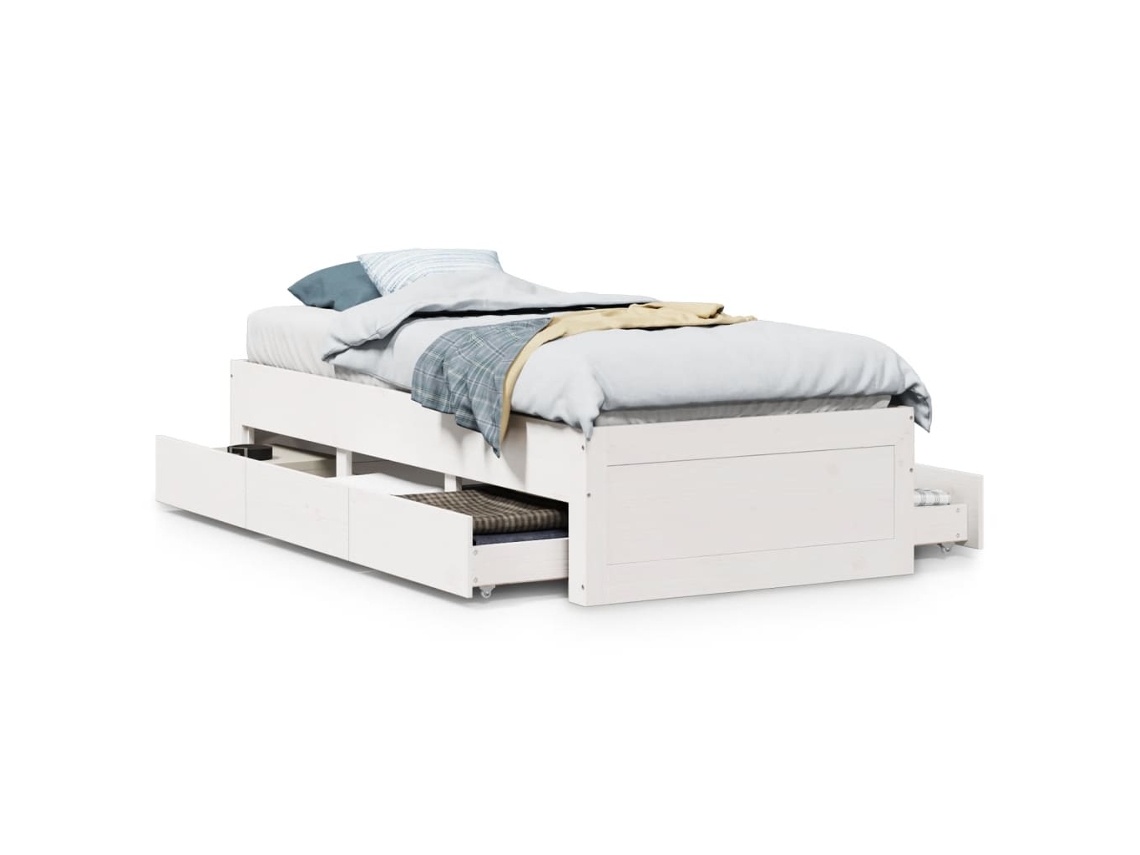 Cama com Gavetas Pinho Maciço Branco MAISON EXCLUSIVE (75x190 cm)