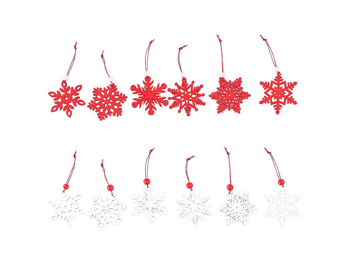 12Pcs Pingentes de Floco de Neve de Madeira ALLINLESS