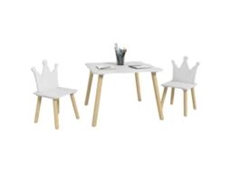 Conjunto de Mesa e 2 Cadeiras Infantis com Encosto Coroa, 3-6 Anos Branco BTFORUS