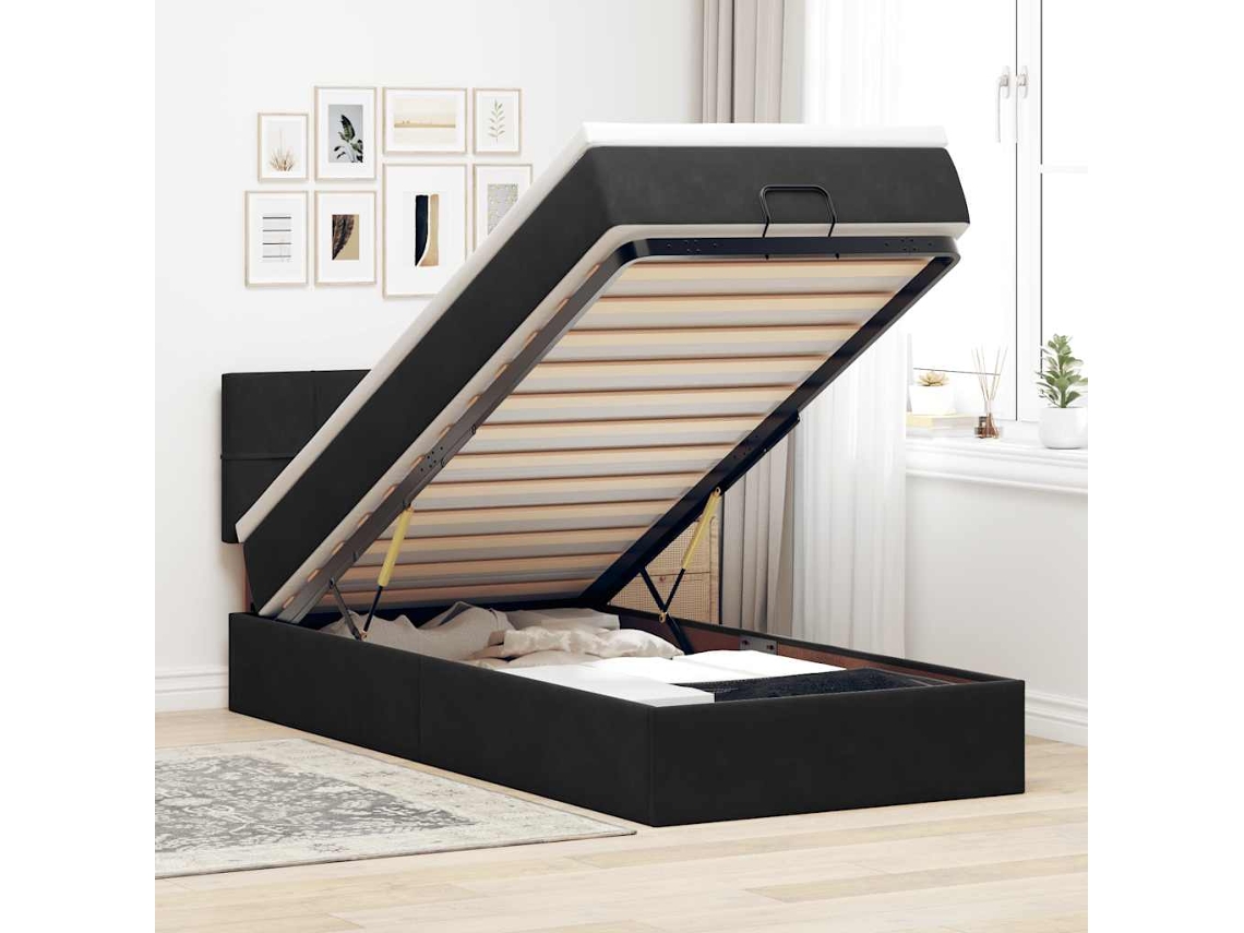 Estrutura De Cama Otomana Vidaxl Com Colchão Preto 100x200cm Veludo