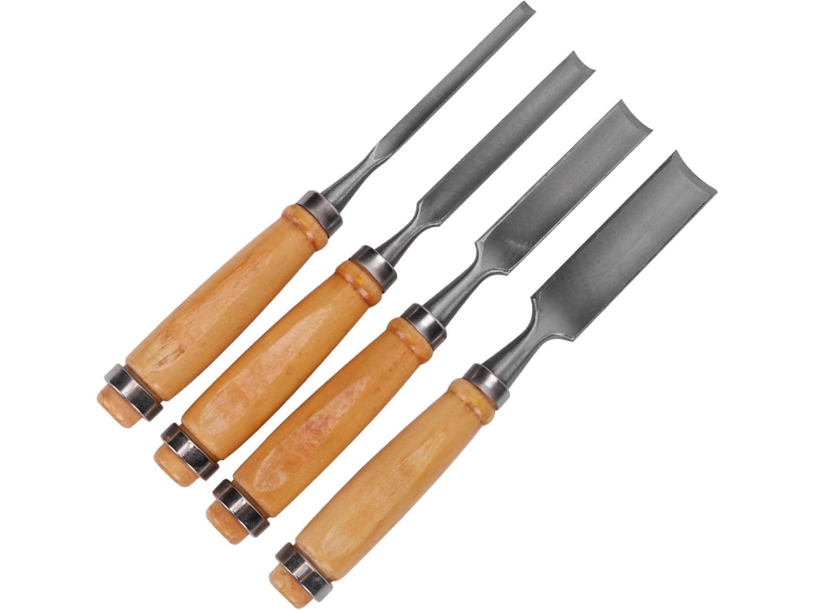 Kit Para Entalhe Em Madeira Com 4 Lâminas De Diferentes Espessuras E Formões.