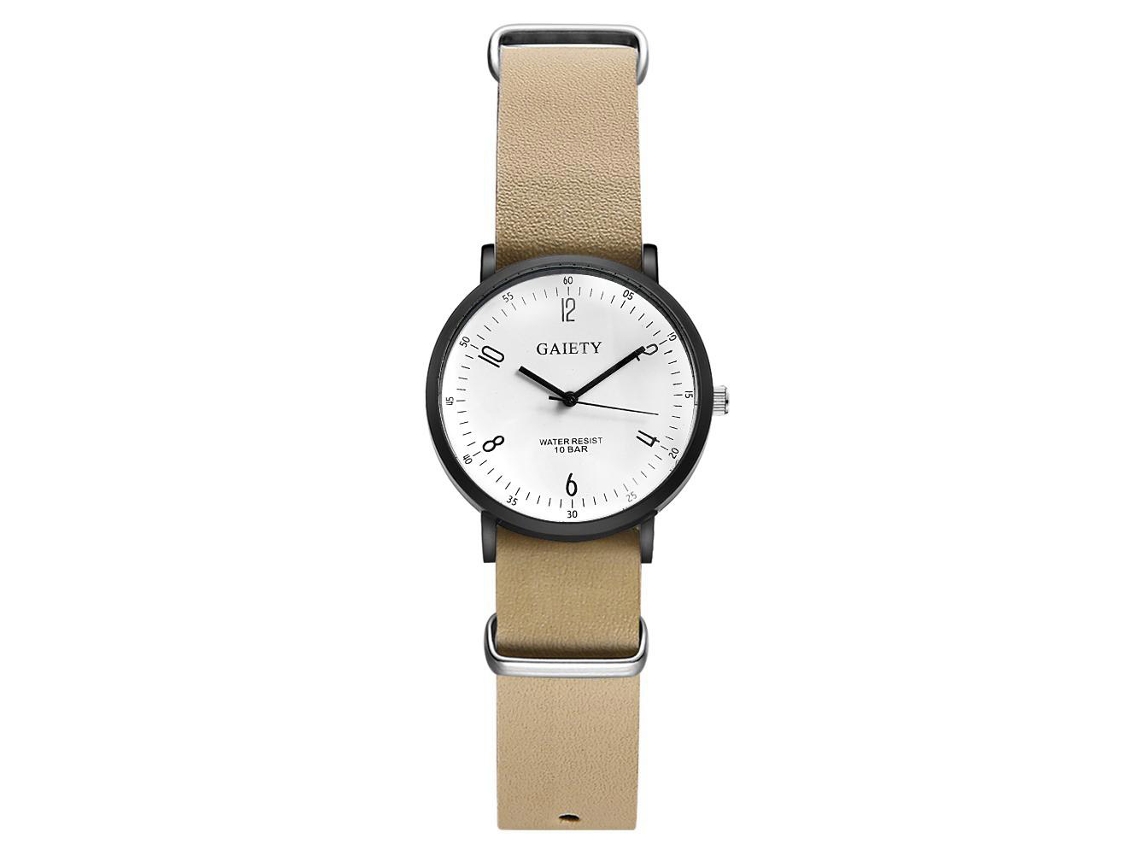 Reloj Hombre De Cuarzo Analógico Con Correa De Pu Clásico Y Lujo Beige
