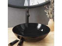 Vidaxl Lavatório Torneira Válvula Click-clack Vidro Temperado Preto