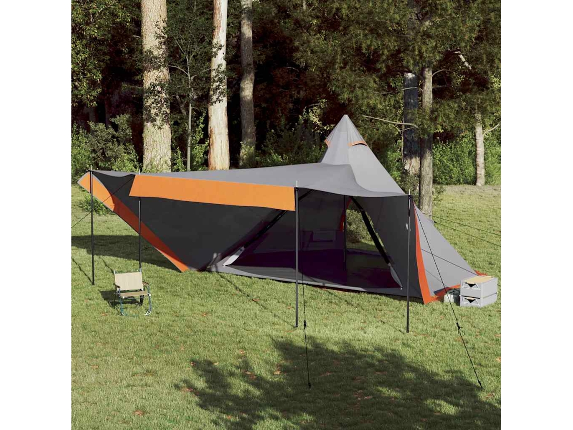 Vidaxl Tenda Familiar Tipi Para 8 Pessoas Impermeável Cinza/laranja