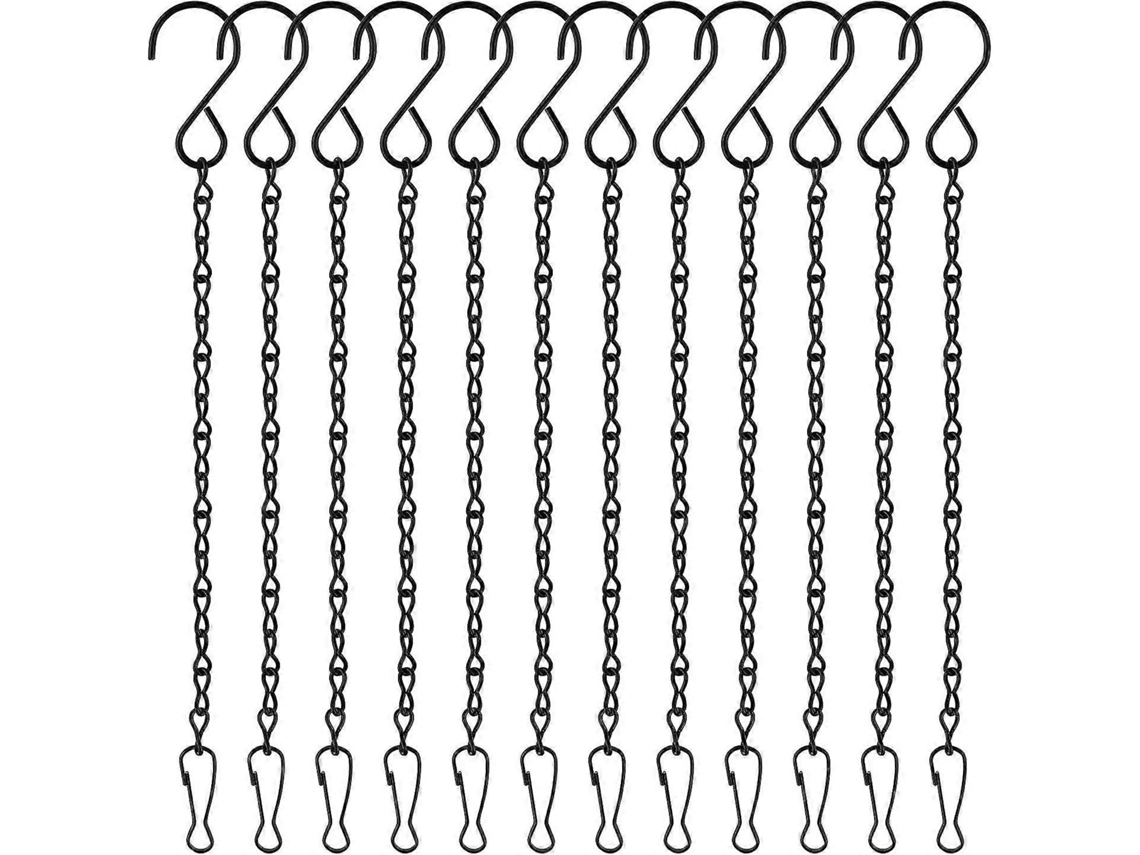 12 Cadenas Negras Colgantes, Portamacetas de Jardim, Cadenas Metálicas com Ganchos para Comederos de Aves, Luminárias e Adornos Decorativos